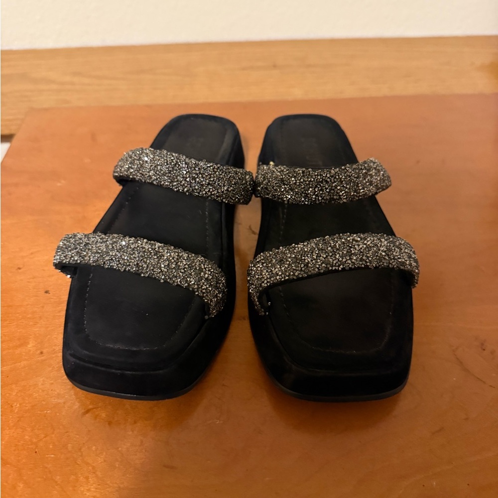 Schutz Elegant Black Women's Sandals with Glitter Jewel Straps